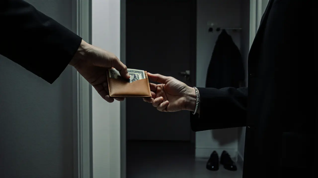Two hands exchanging cash in a private moment, no faces visible, symbolizing a respectful and discreet encounter.