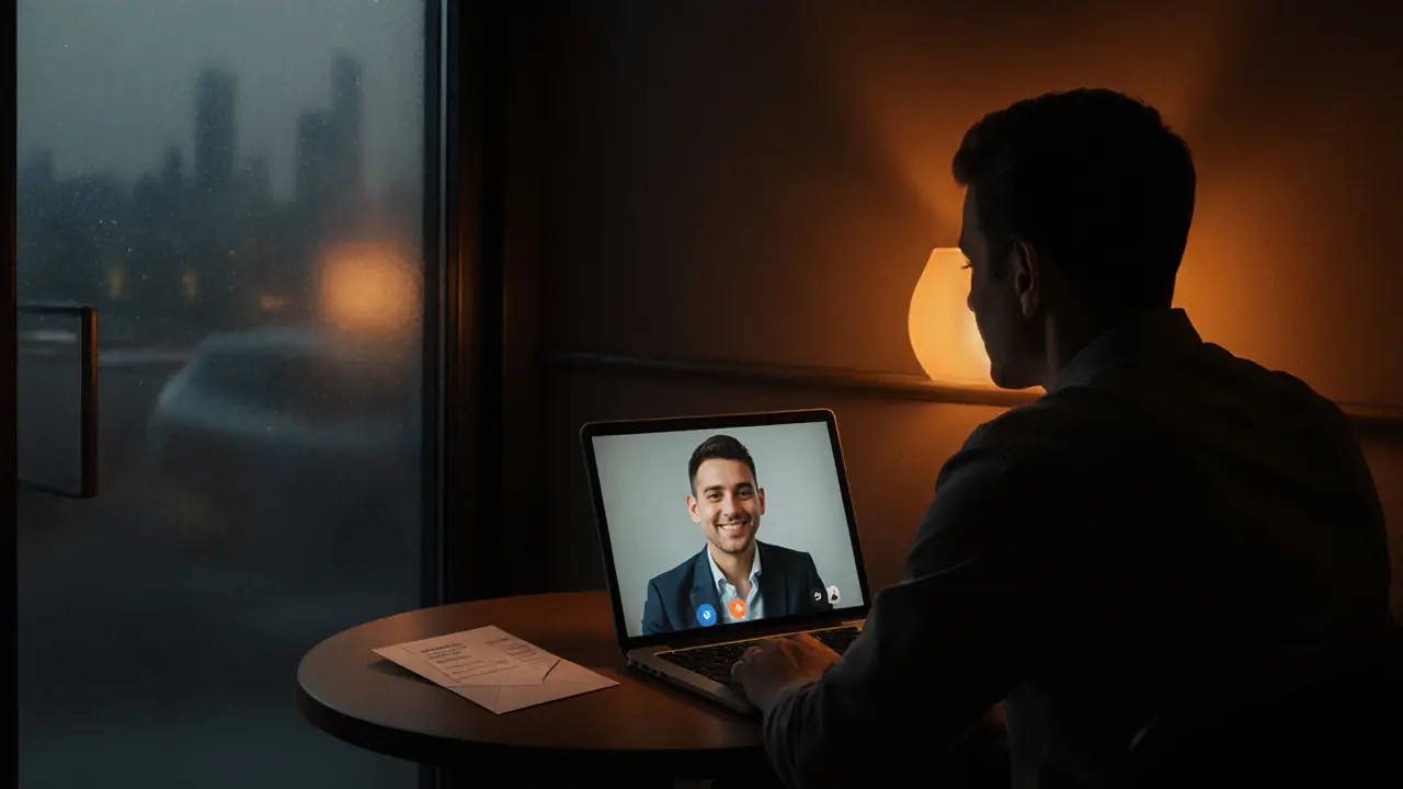 Video call with an escort in a discreet setting, showing safety and payment details.