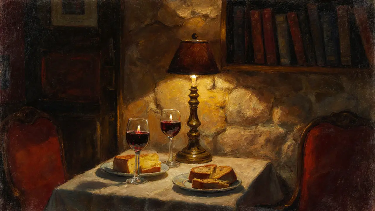 An intimate candlelit dinner in a cozy Parisian bistro with wine and cheese on the table.