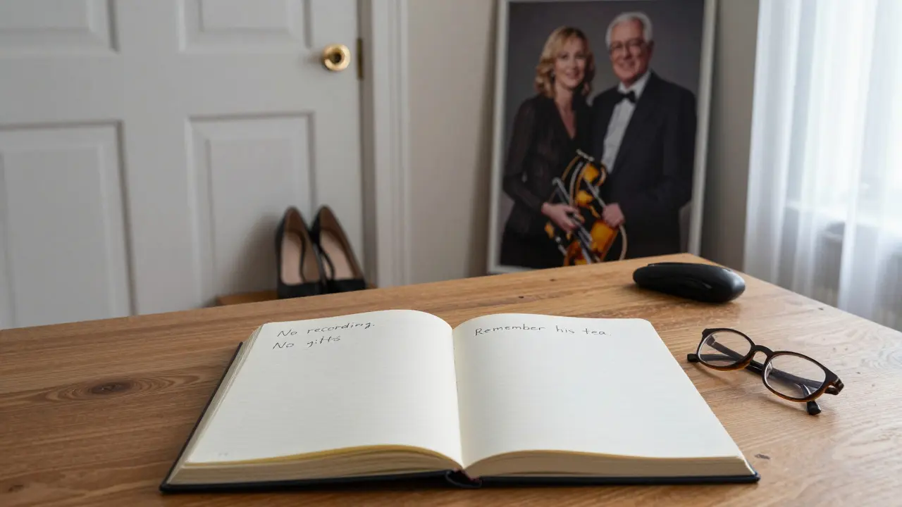 A modest desk with handwritten rules and personal items, conveying the dignity and ethics of companion services.