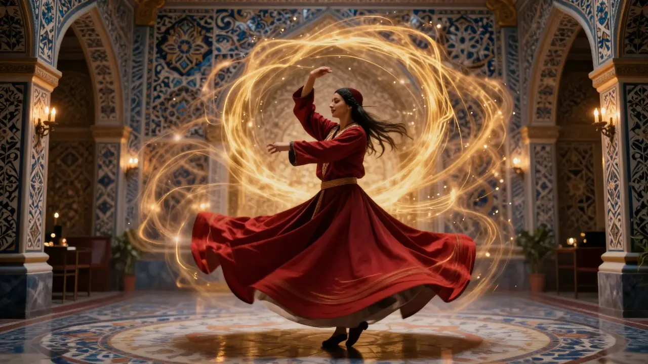 Sufi dervish performance with Ottoman decor at Asitane Restaurant.